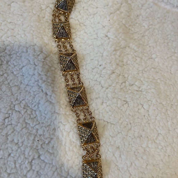 Tat 2 gold pyramid bracelet with rhinestone diamonds on the outside of pyramid - Picture 3 of 11